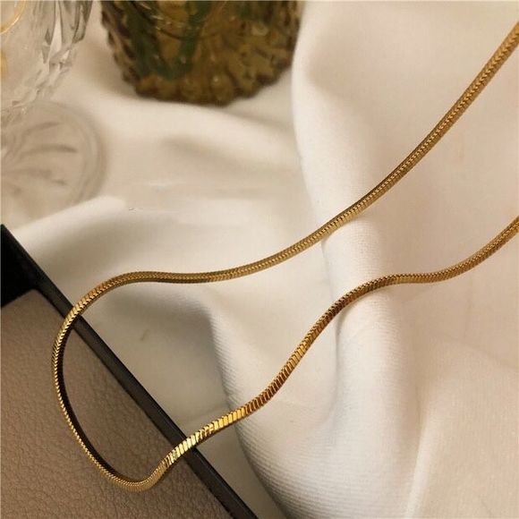 18K Thick Gold Plated Square Herringbone Chain Necklace - Picture 6 of 10